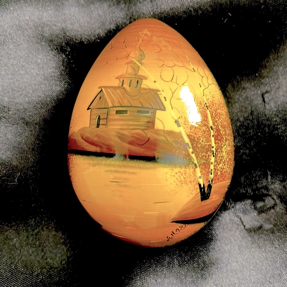 Malevanki Maliovanky Hand Painted Wood Egg -Lacquered Religious Russian Signed